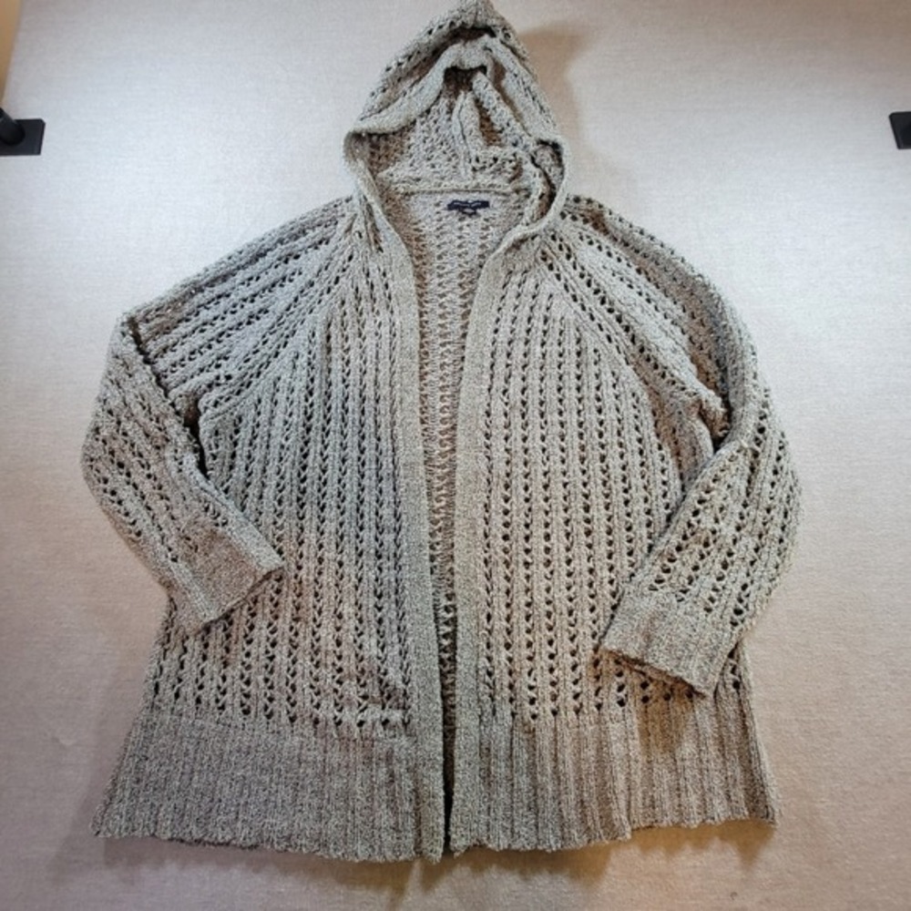 American Eagle Cardigan Womens XS/S Grey Excellent Hooded Pointelle Chunky Knit